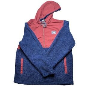 Hurley Sherpa Pullover Hoodie Cozy Fleece Jacket Blue‎ Red XL